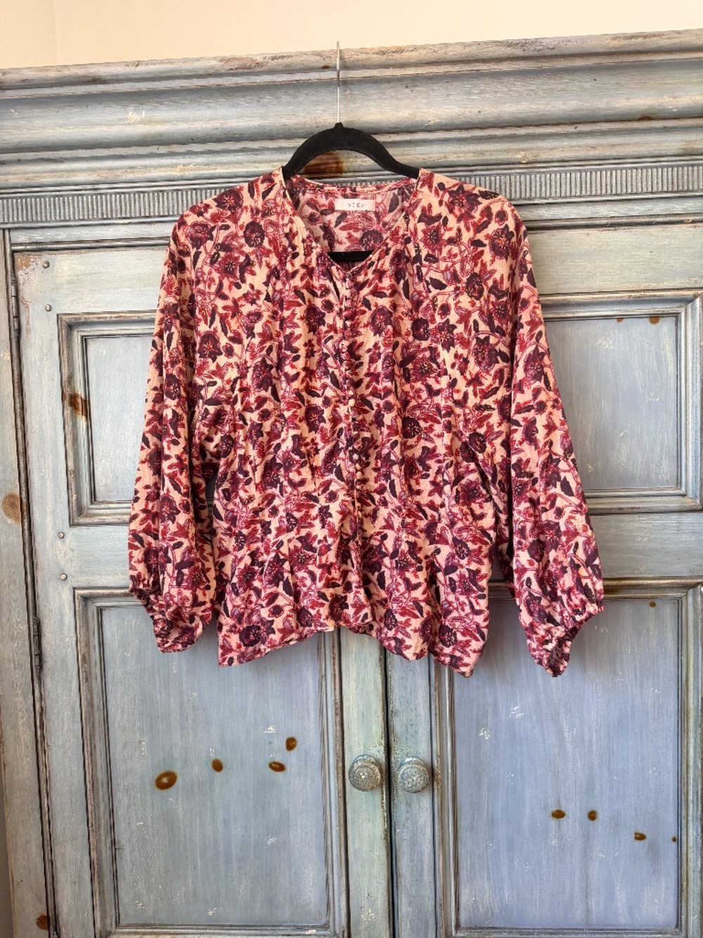 Doen Juliette Cotton Blouse in Burgundy Color Size S - Picture 2 of 10